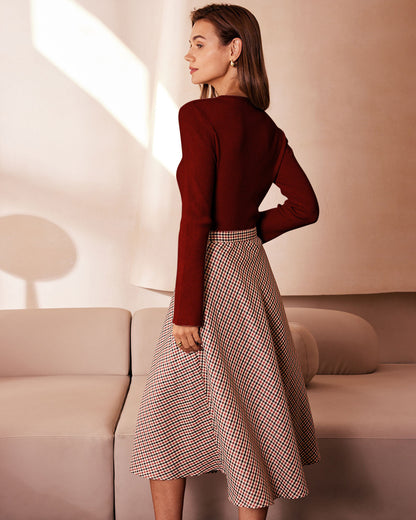Red ribbed knit top with long bell sleeves - view 5