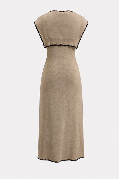 Cape Tie Trim Knit Midi Dress in Camel - view 5