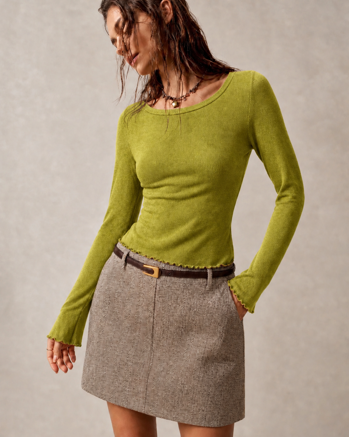 Knit Tee Long Sleeve Textured Crew Neck - 7