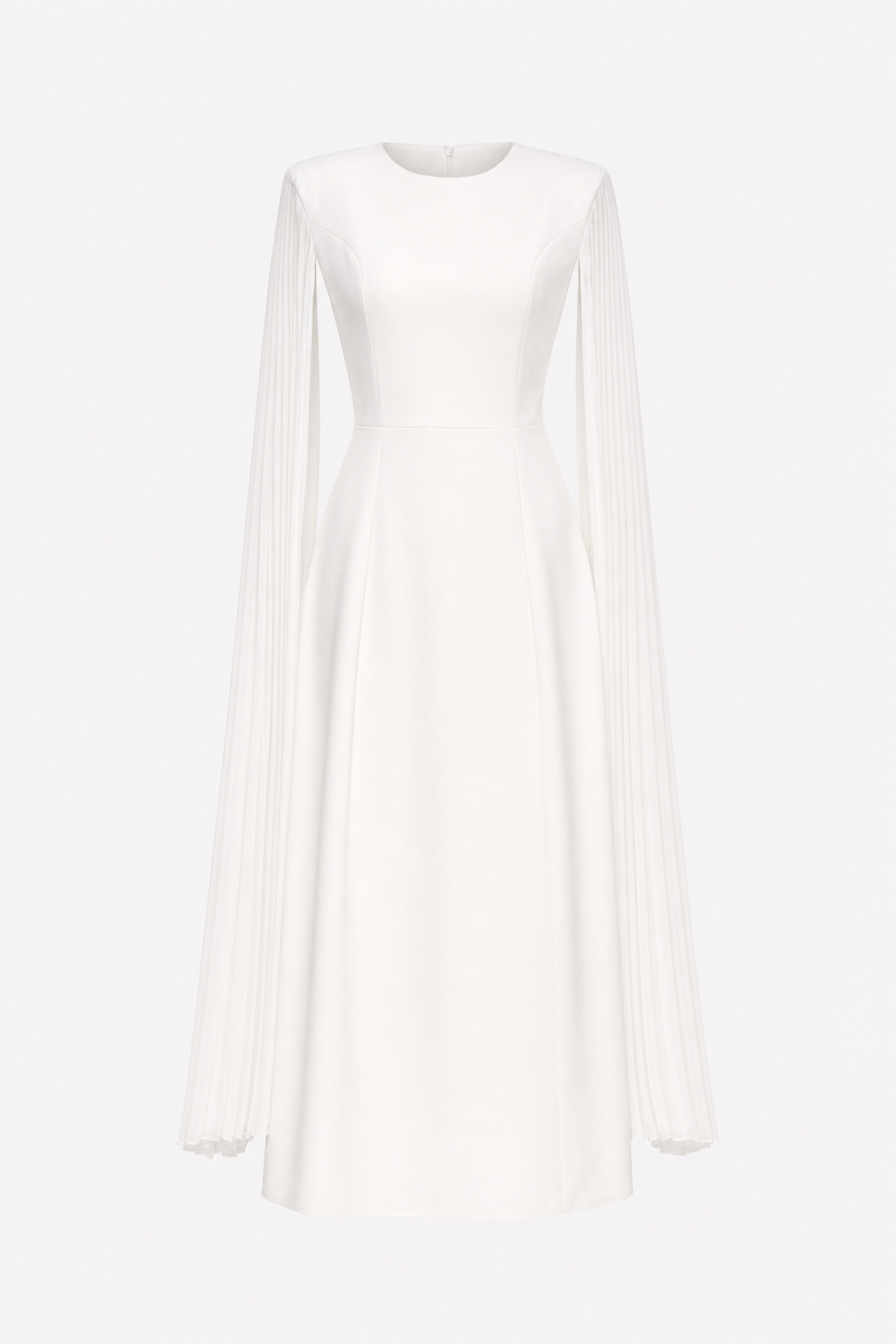 White pleated cape sleeve midi dress