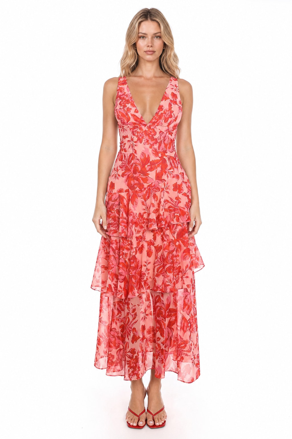 Polyester Ruffle Midi Dress - 3