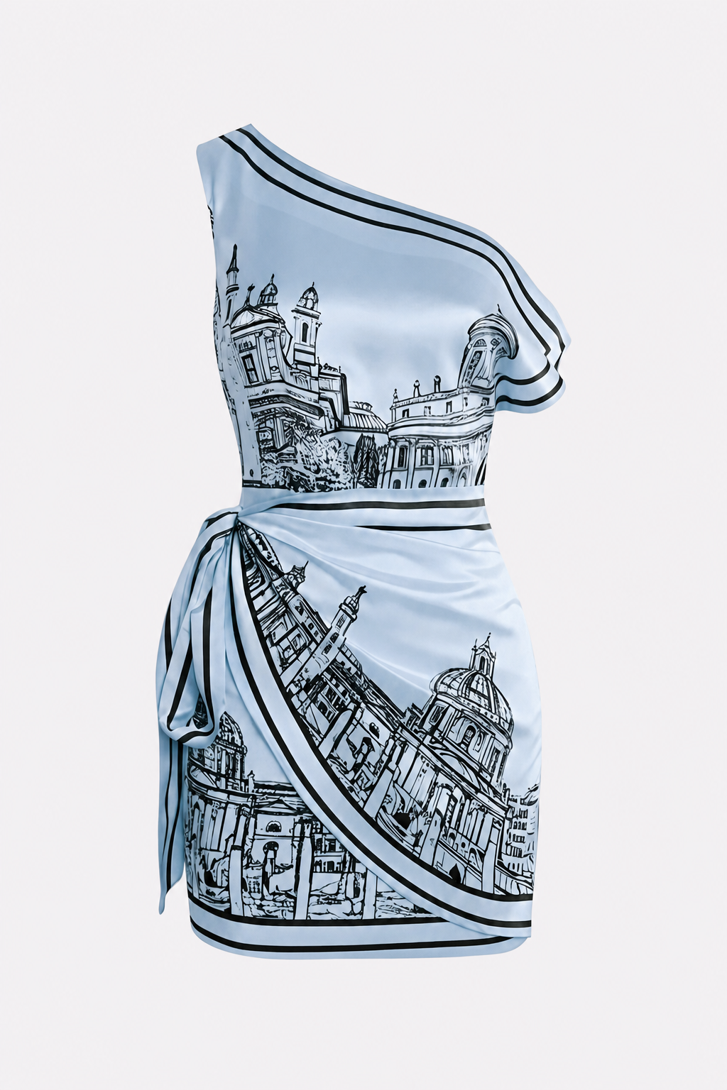 Satin one-shoulder asymmetrical midi dress - view 6