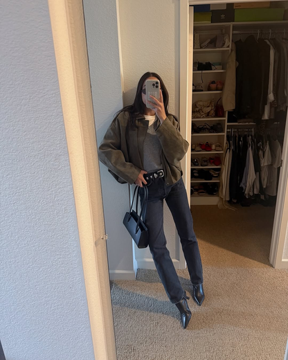Suede-like cropped jacket with point collar - view 5