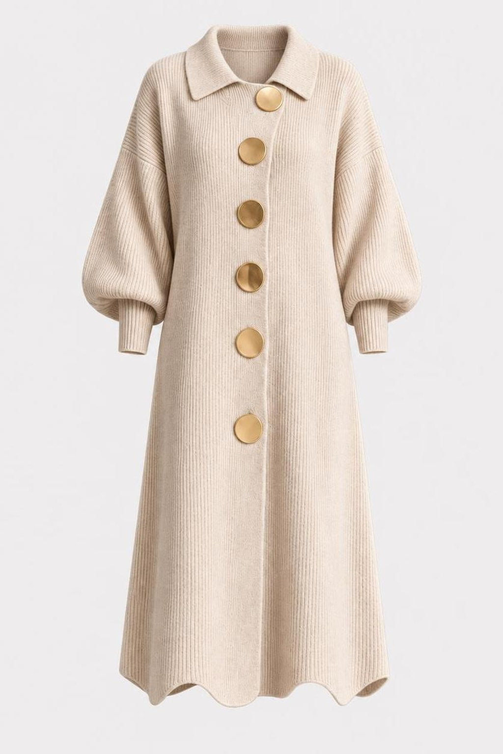 Ribbed Knit Lantern Sleeve Maxi Dress - 1