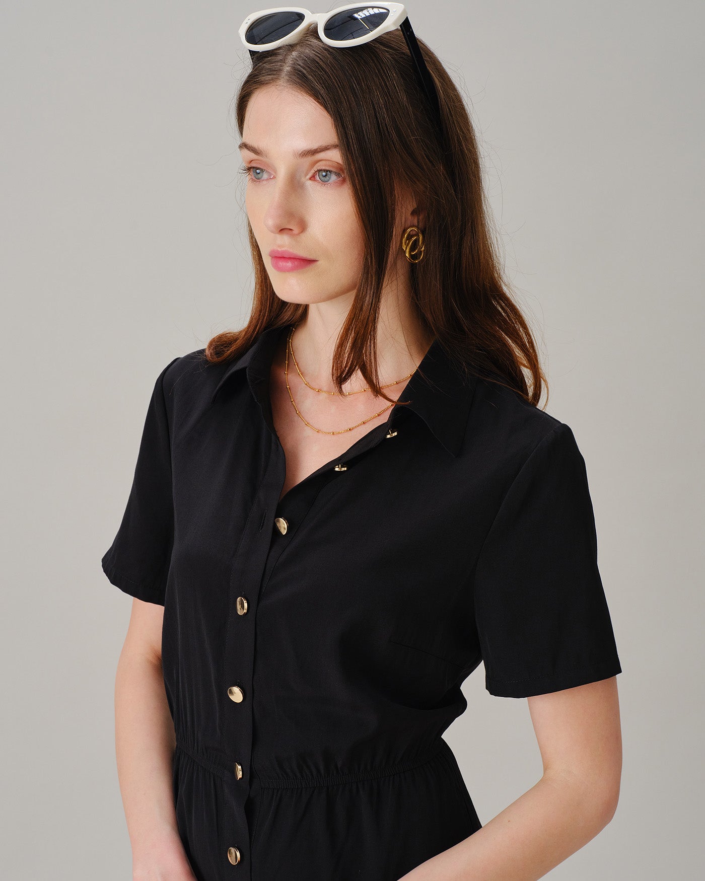 Black Collared Button-Front Mini Dress - view 3