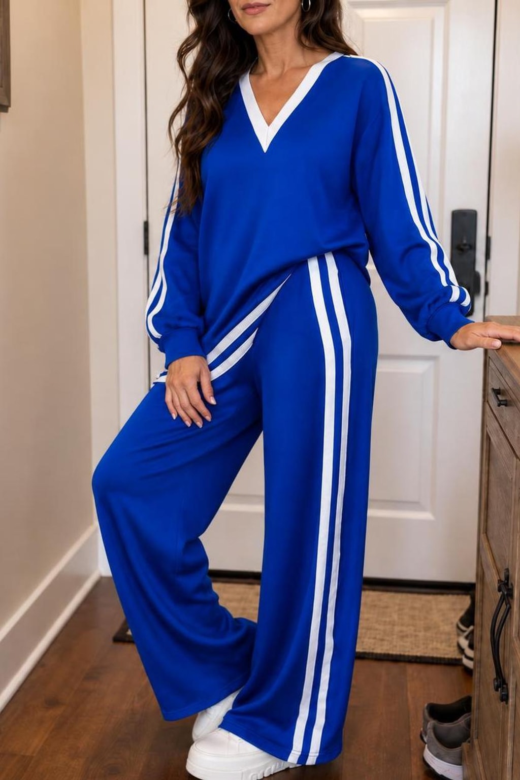 Polyester Knit Wrap Top Wide-Leg Pants Set - 6