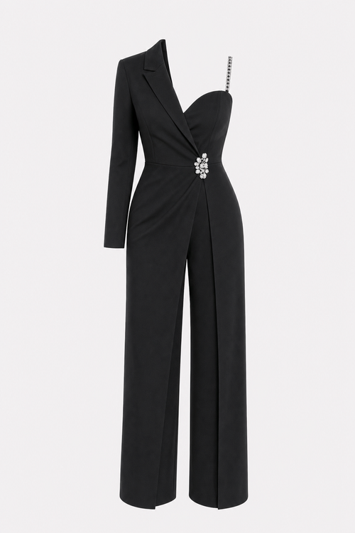 Black One-Shoulder Wide-Leg Jumpsuit