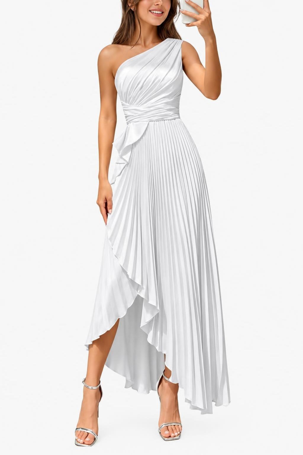 Satin Maxi Dress With One-Shoulder Neckline - 8