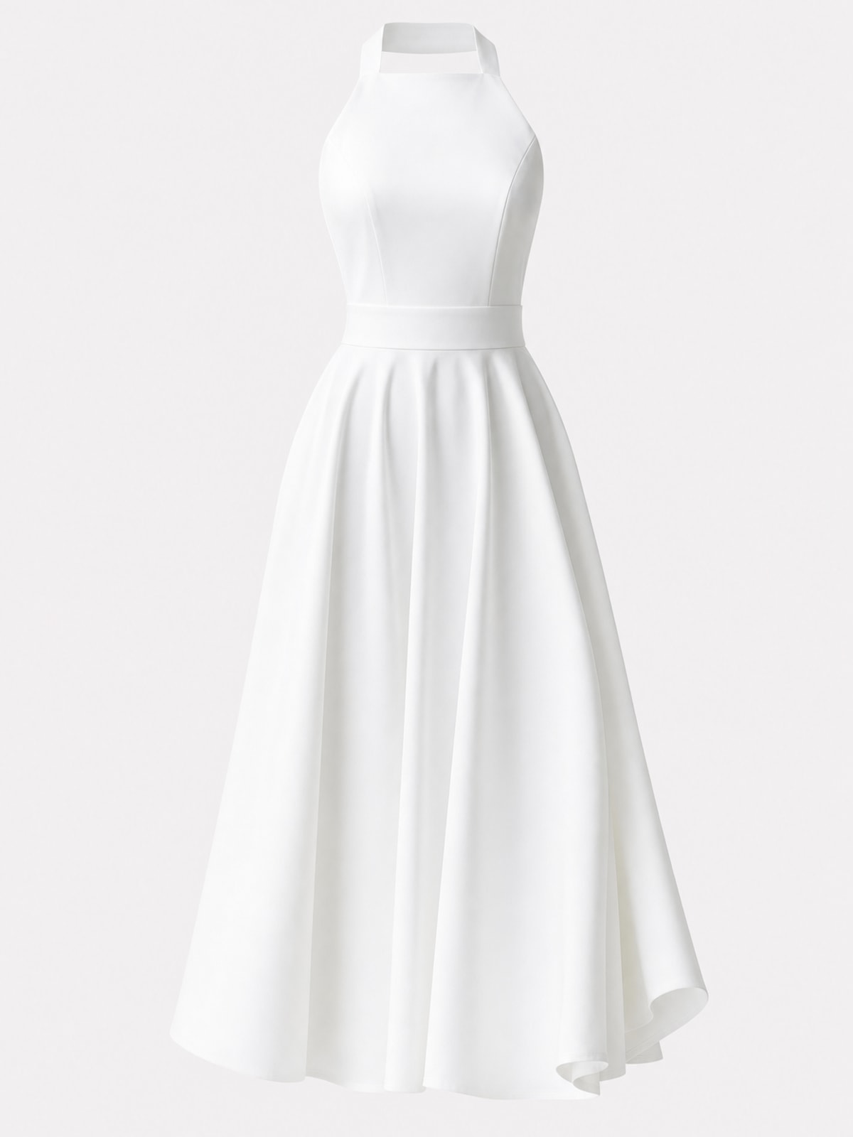 Elegant Polyester Halter Neck Midi Dress With Bow-Tie Waist - 1