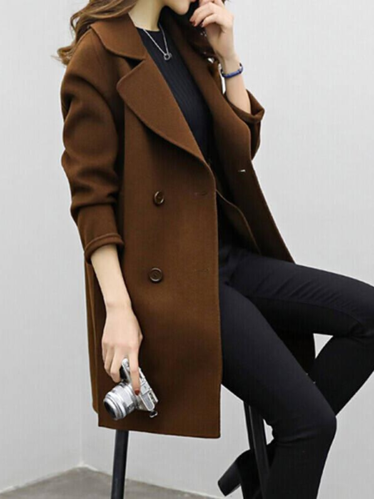 Double-Breasted Longline Coat with Notched Lapels - view 5