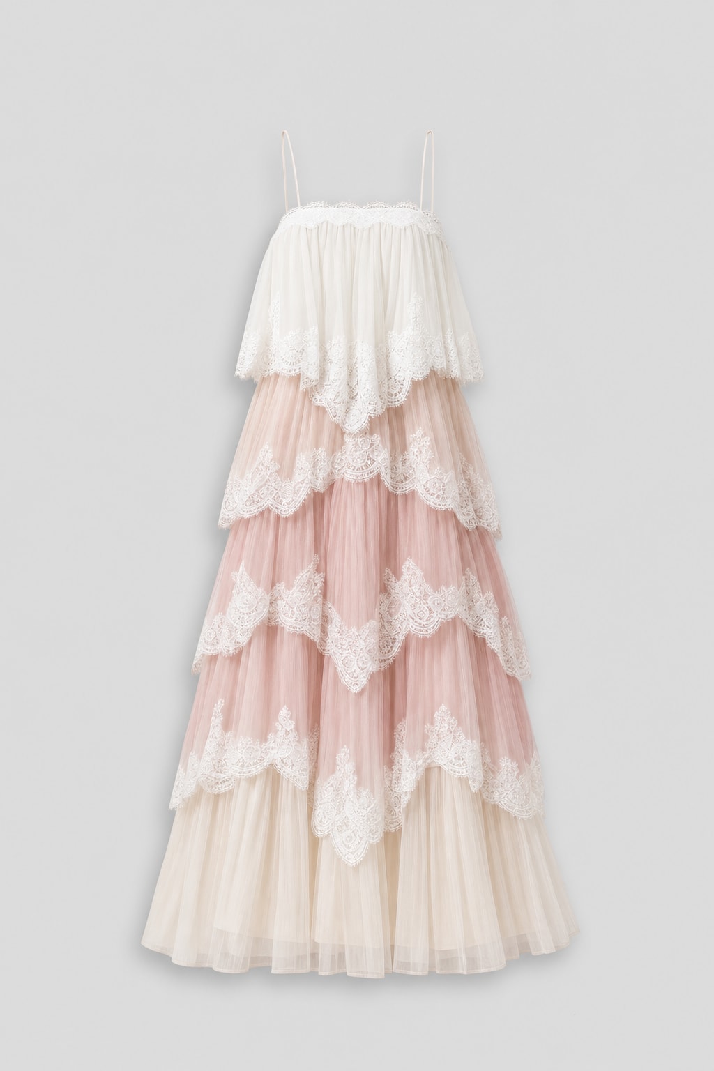 Chiffon Tiered Maxi Dress With Lace Trim - 1
