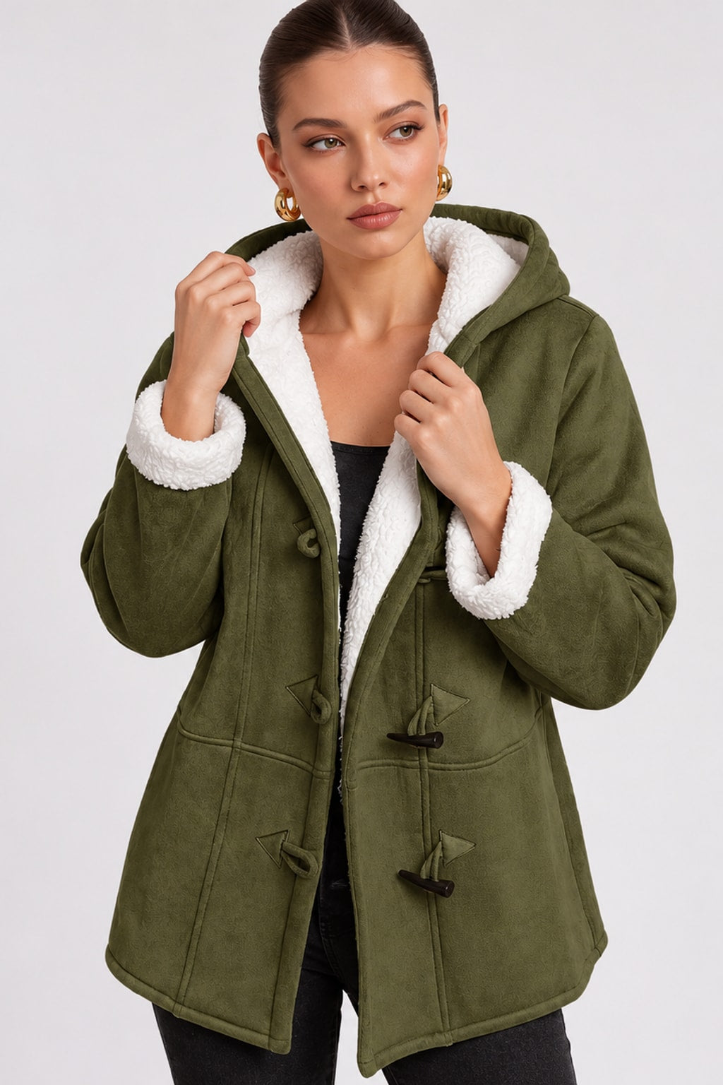 Fleece Winter Coat Hooded Toggle Closure - 5