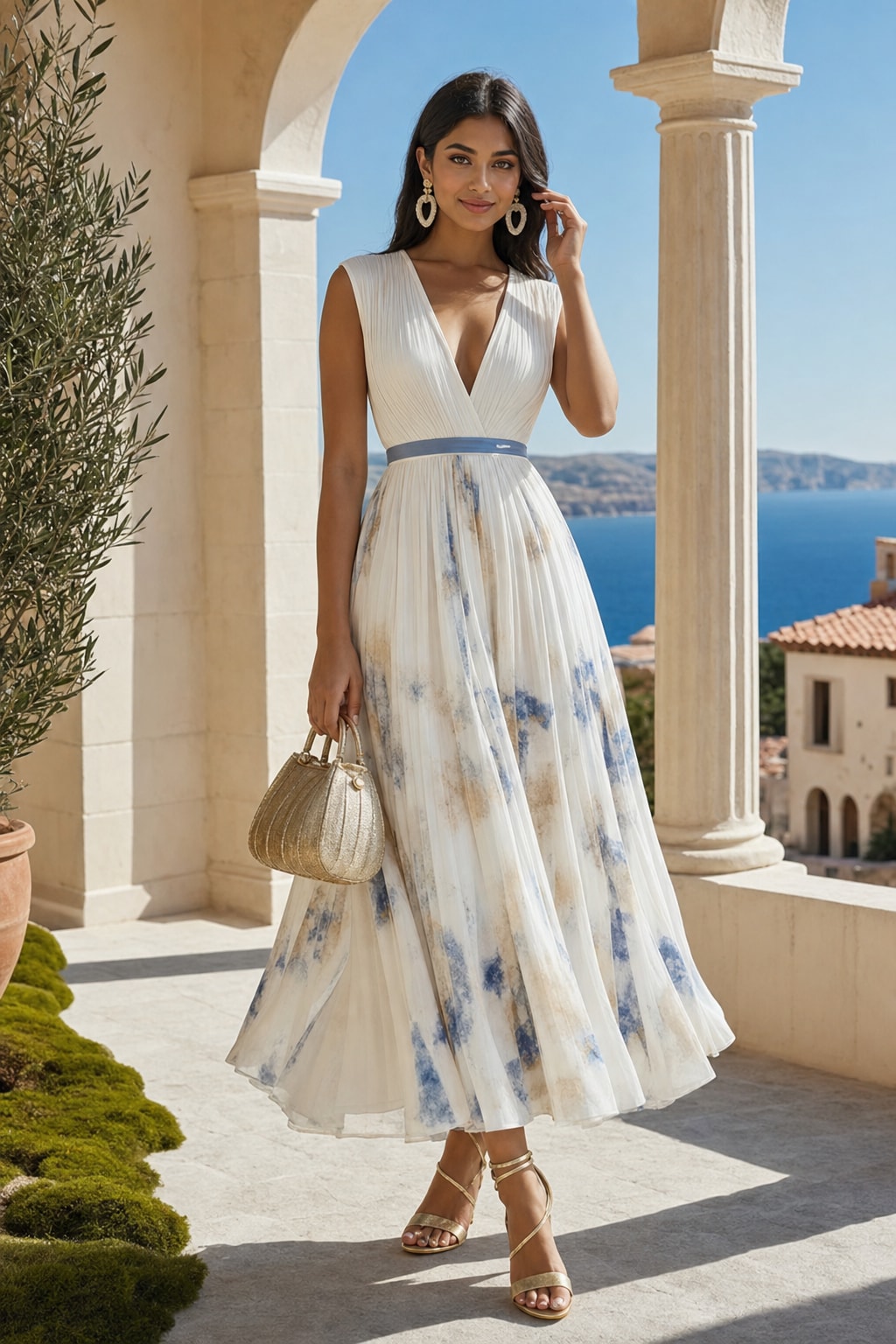 Chiffon Floral Midi Dress A-Line V-Neck Sleeveless - 4