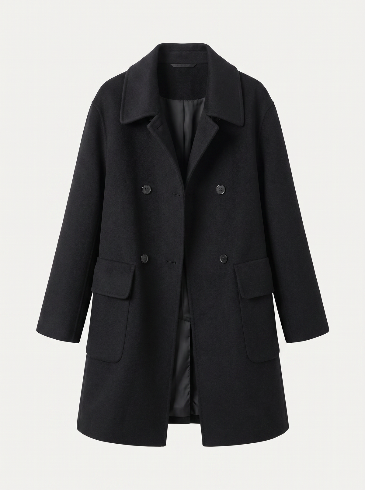 Wool blend double breasted coat with notch lapel