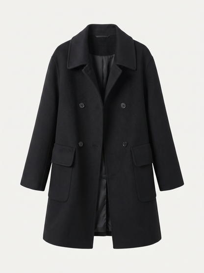 Wool blend double breasted coat with notch lapel