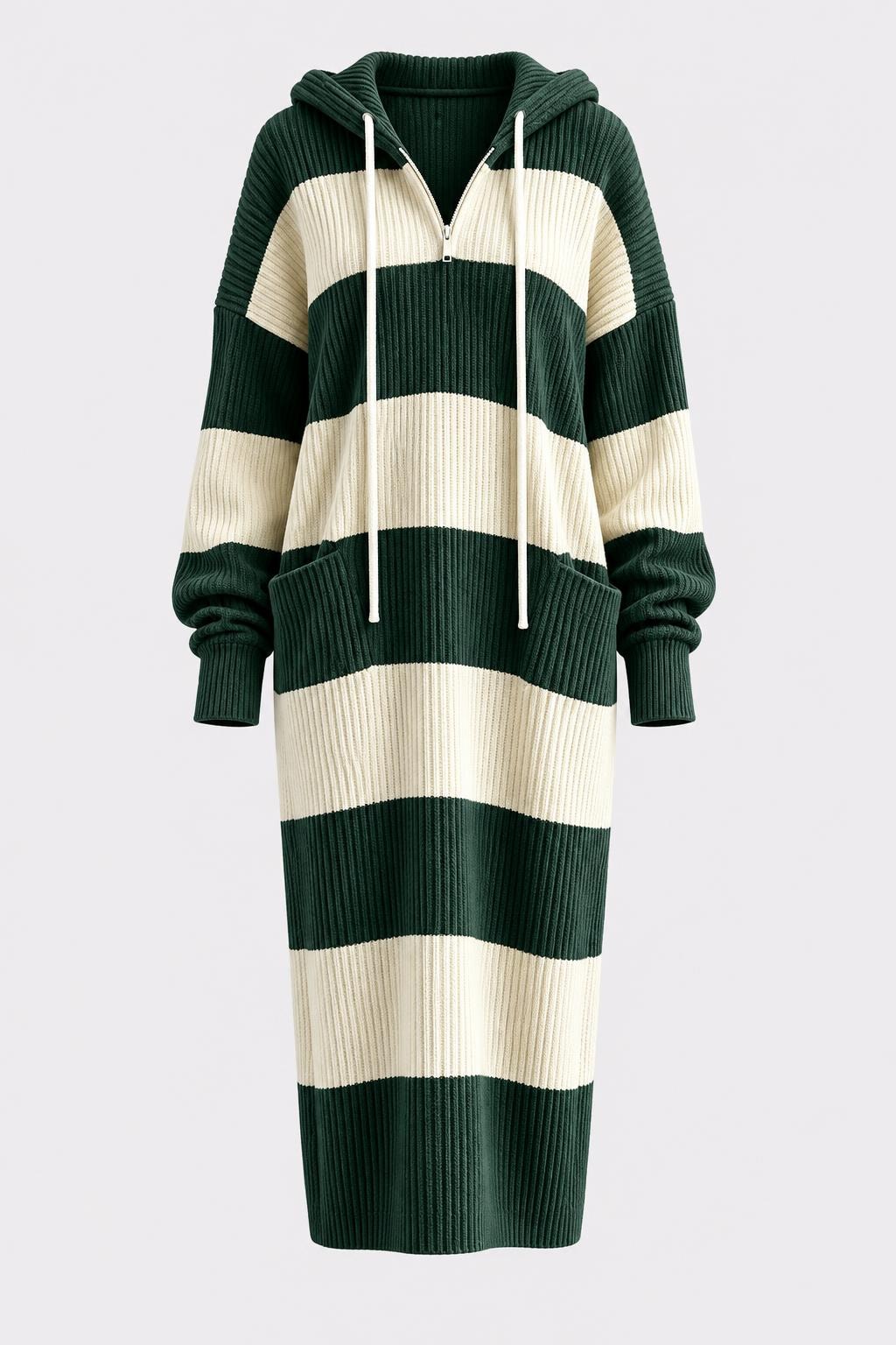 Knit Hooded Sweater Midi Dress - 1