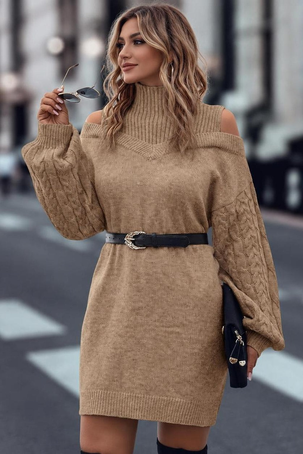 Cozy Turtleneck Dress With Loose Sleeves - 2
