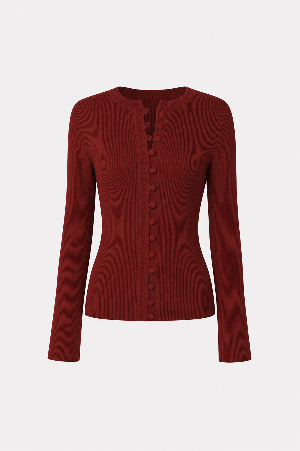 Red ribbed knit top with long bell sleeves