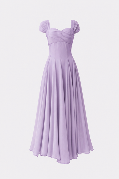 Purple Chiffon Maxi Dress with Pleated Bodice