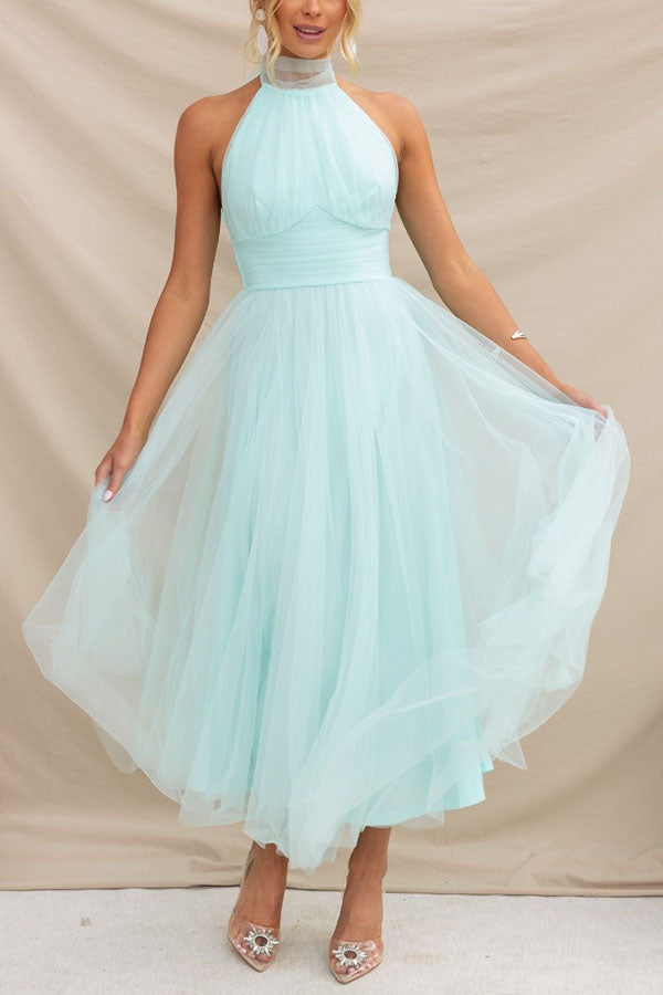 Tulle halter maxi dress with gathered bodice - view 8