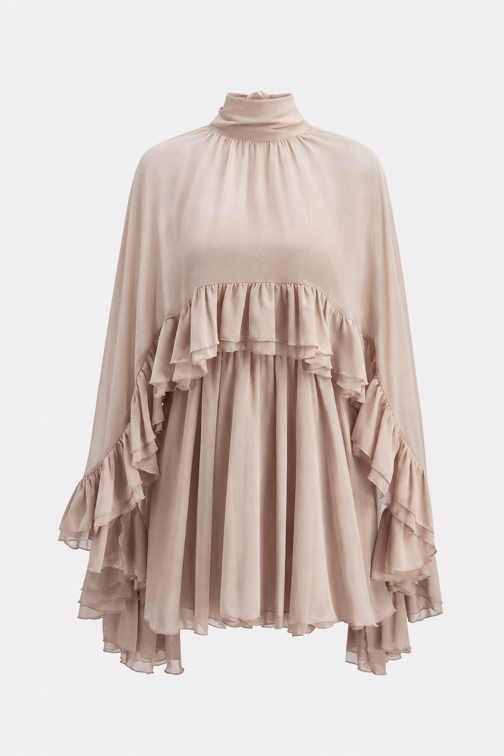 Chiffon Mini Dress with Ruffle Cape Overlay