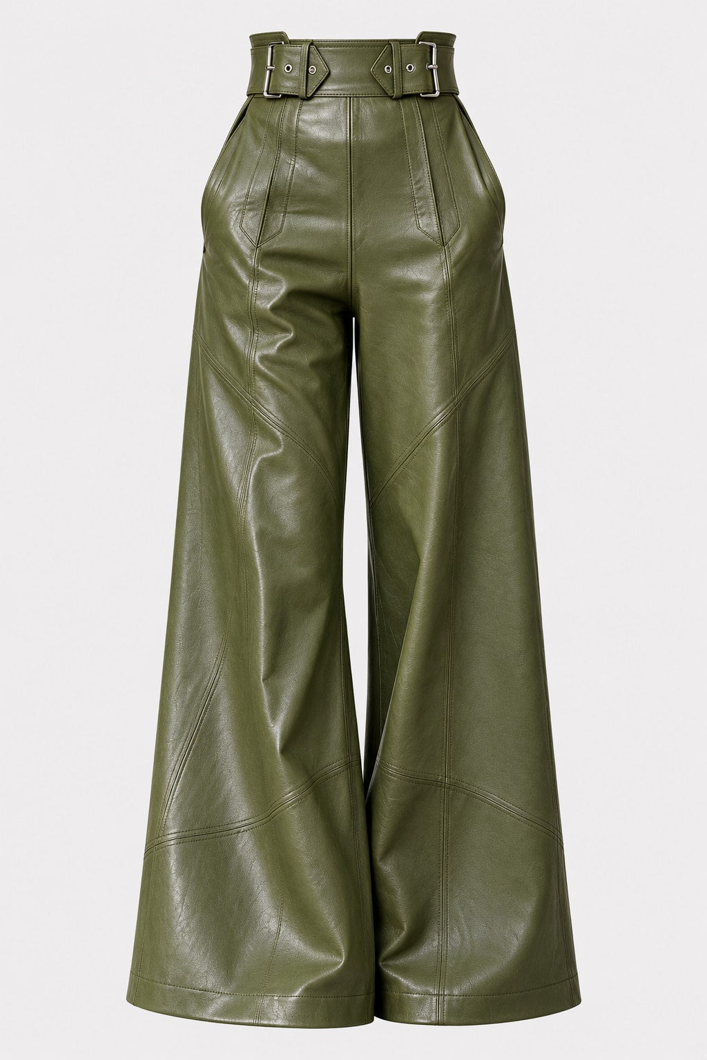 PU Leather Pants Wide Leg Pleated Casual Style - 1