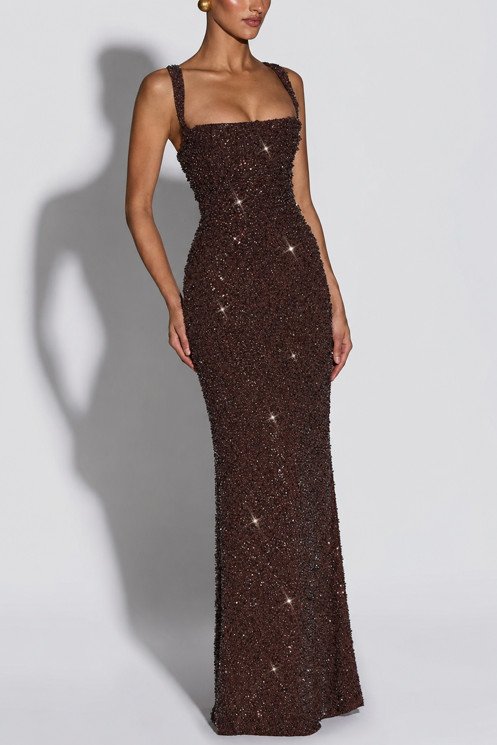 Sequin chiffon maxi dress with lace-up back - view 6