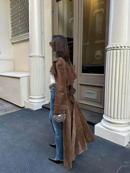 Lamb suede trench coat with belted waist - view 3