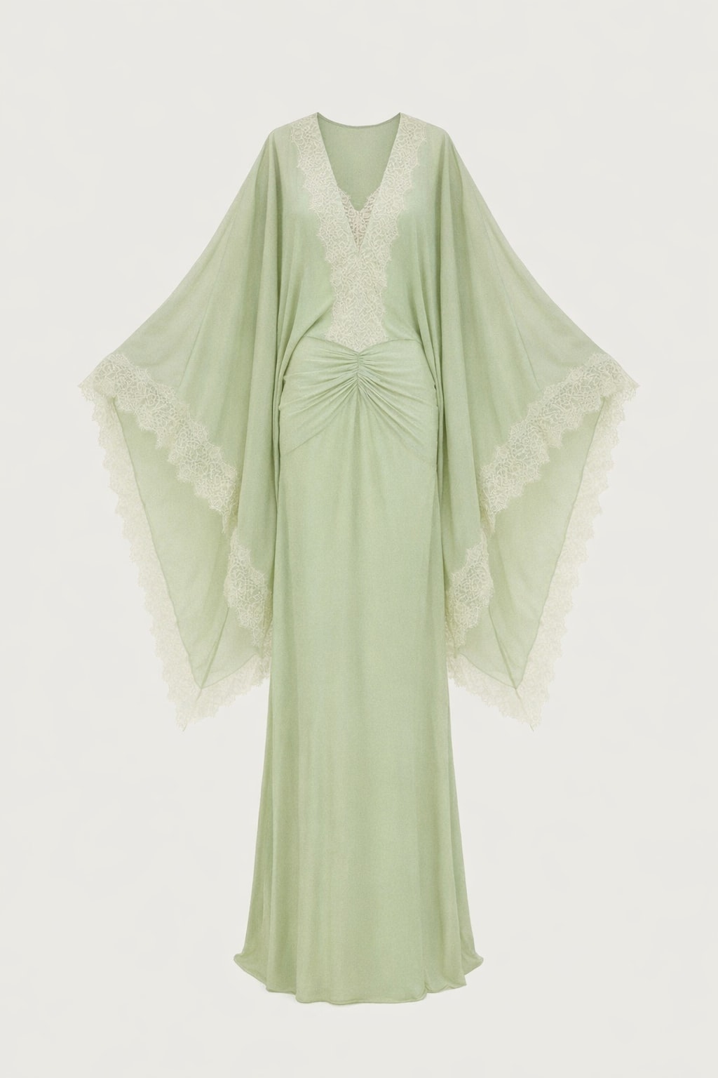 Cotton Maxi Dress with Oversized Batwing Sleeves - 1