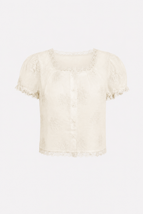 Apricot Floral Square Neck Button Tee