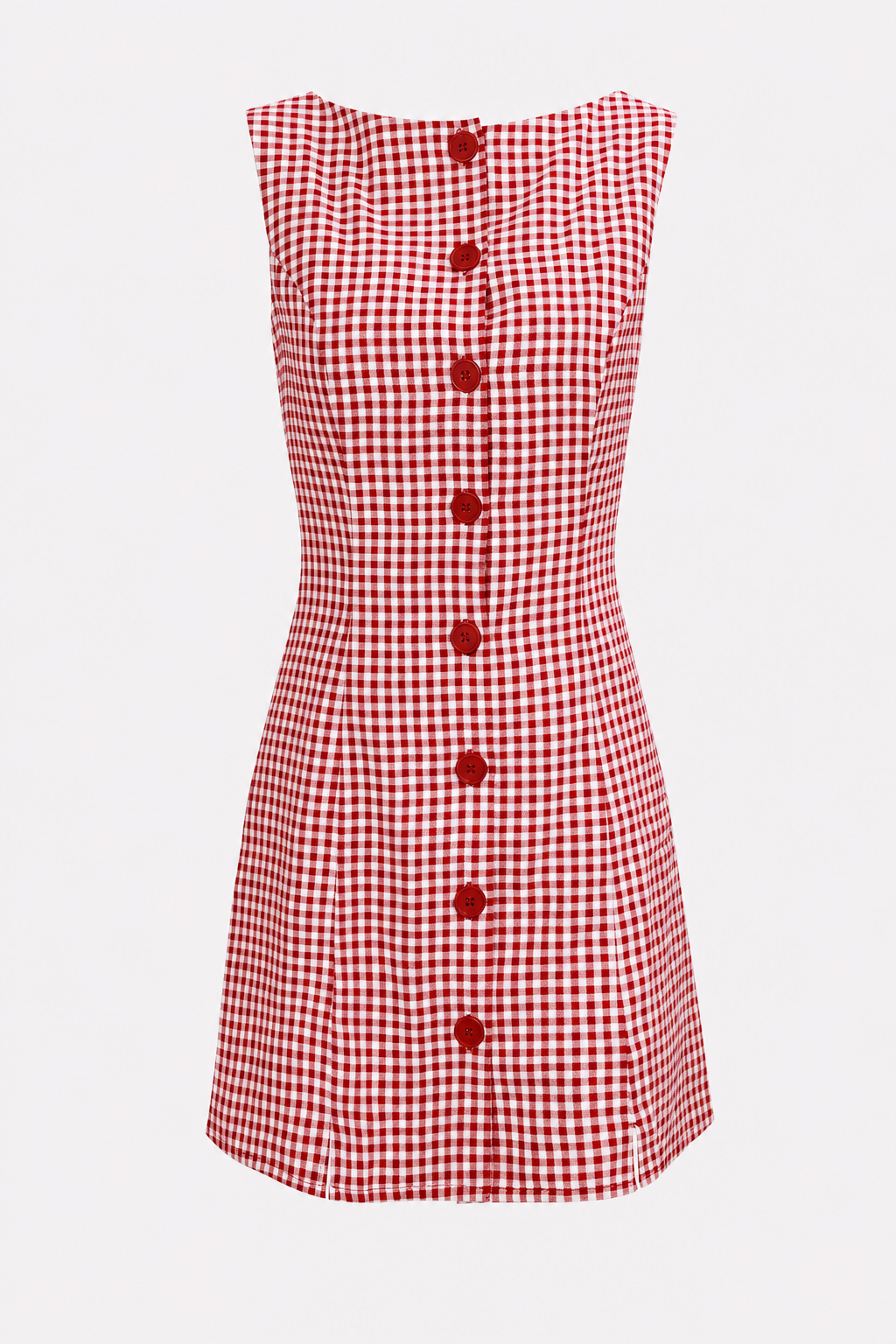 Red plaid cotton mini dress with boat neckline