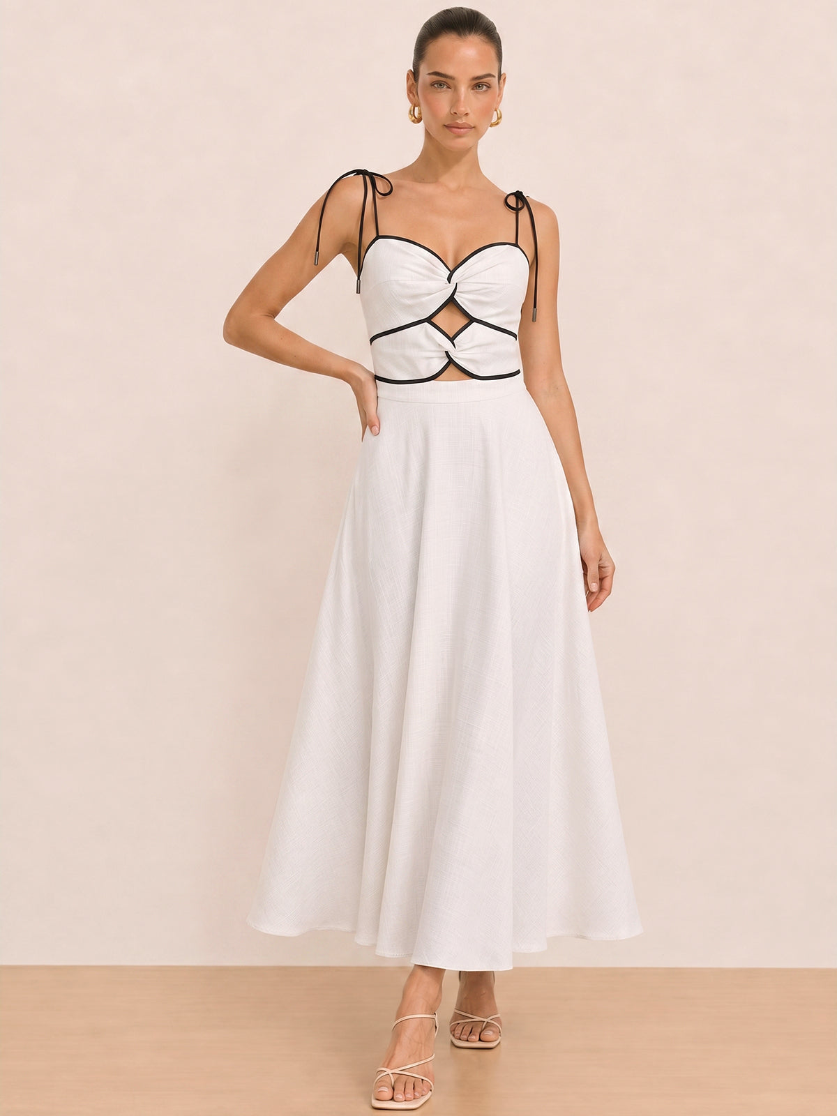 Woven Cutout Tie-Strap Maxi Dress - 6