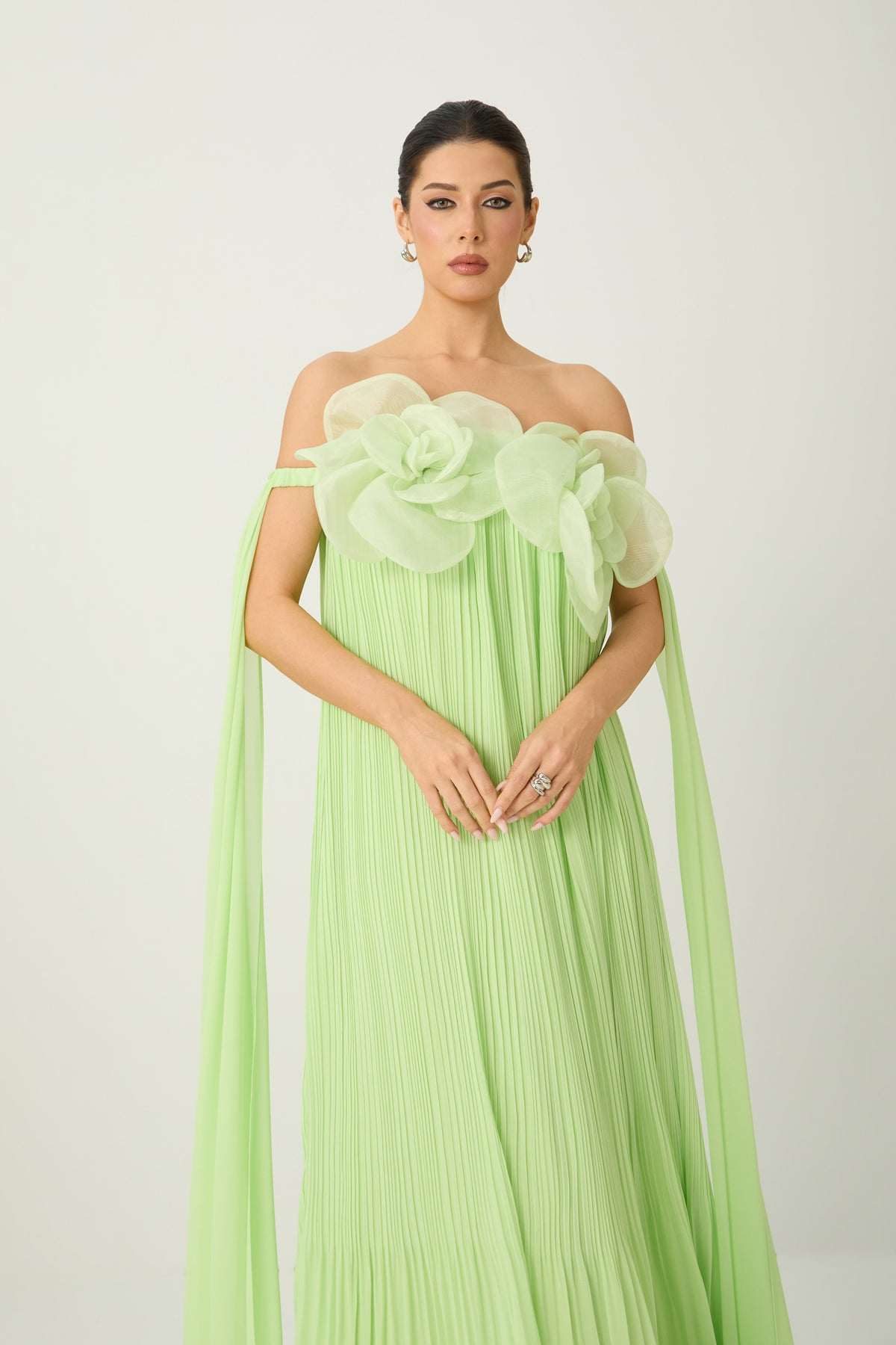 Green Floral Applique Off-Shoulder Maxi Dress - view 3
