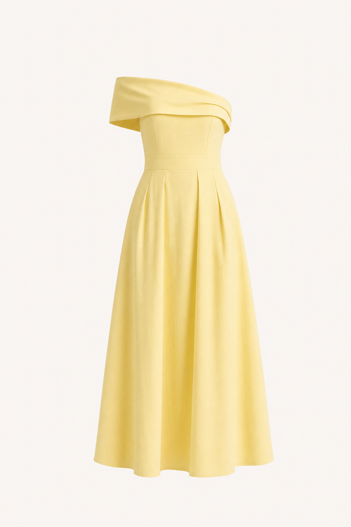 One-Shoulder Midi Dress With Pockets