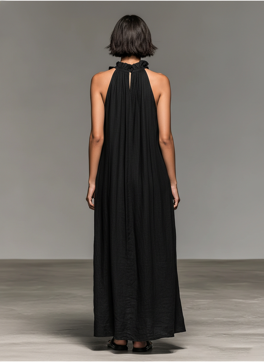 Sleeveless Maxi Dress with Ruffle Trim and Pockets - view 3