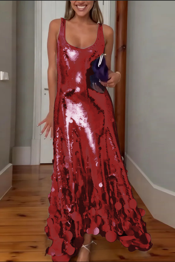 Sequin tank maxi dress with cutout back - view 6