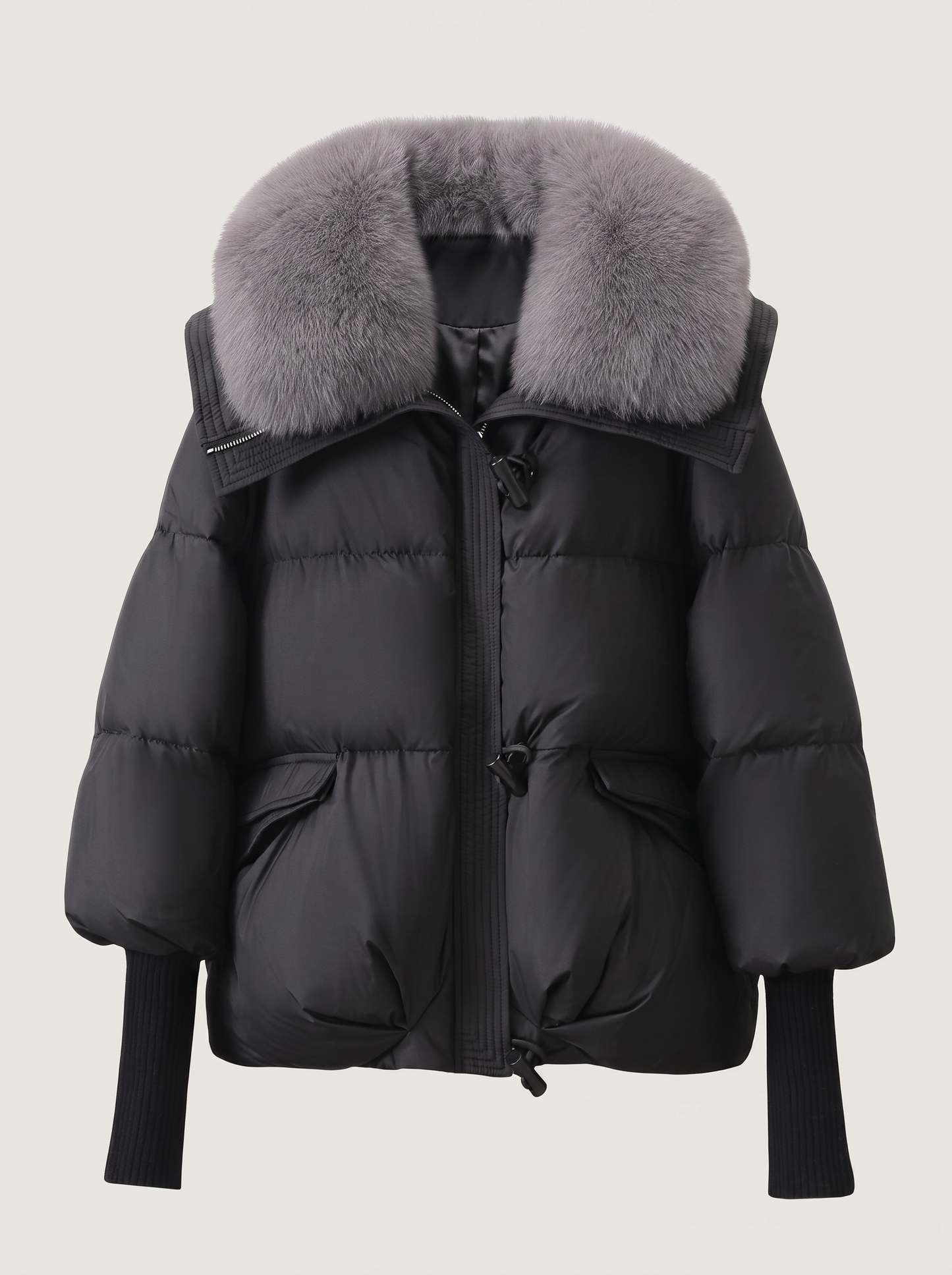 Faux fur collar quilted puffer jacket with hood