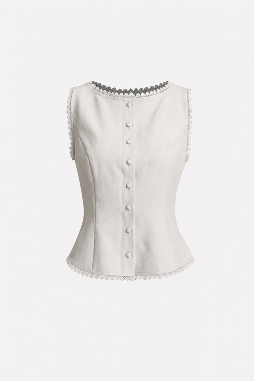 Apricot Boat Neck Button Vest with Tie Back