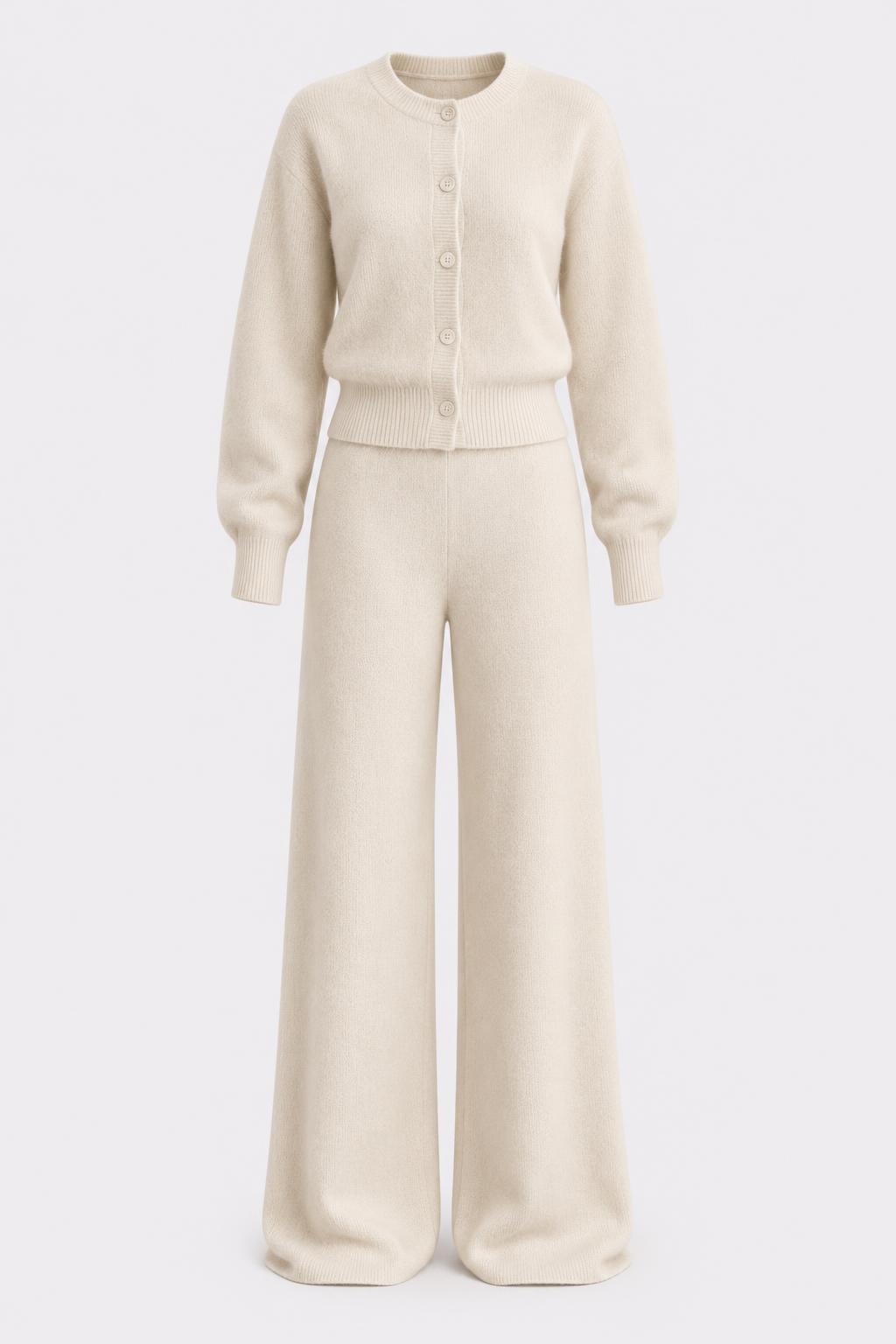 Knit Two Piece Set With Wide Leg Pants - 1