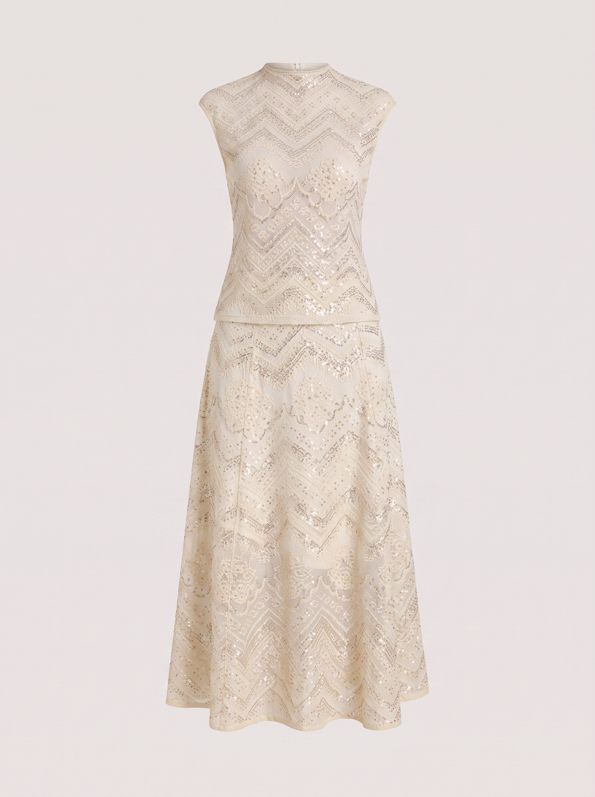 Lace Cropped Top and Flared Midi Skirt Set