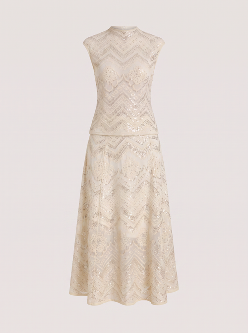 Lace Cropped Top and Flared Midi Skirt Set