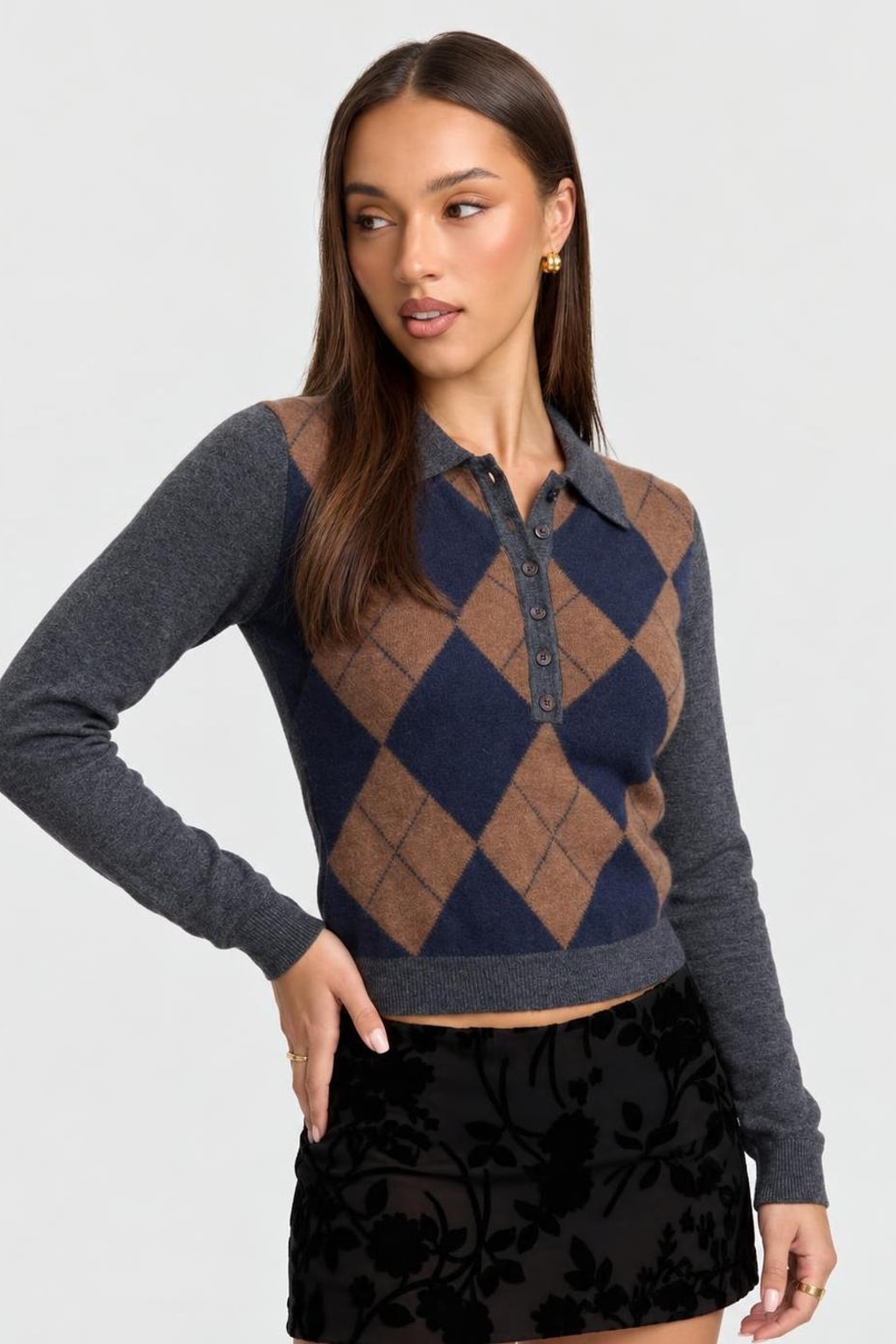 Argyle Knit Polo Sweater - 4