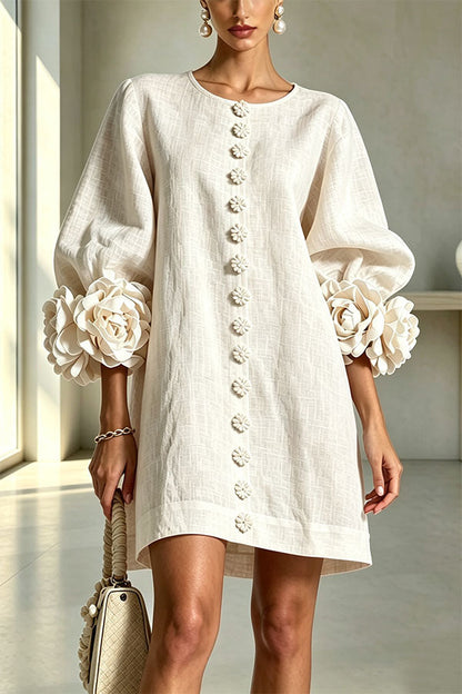 Linen Blend Button-Down Mini Dress - view 2