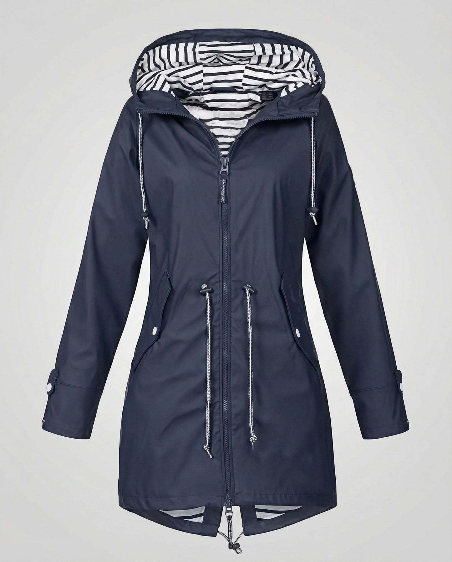 Water repellent hooded rain jacket with drawstring waist - view 11