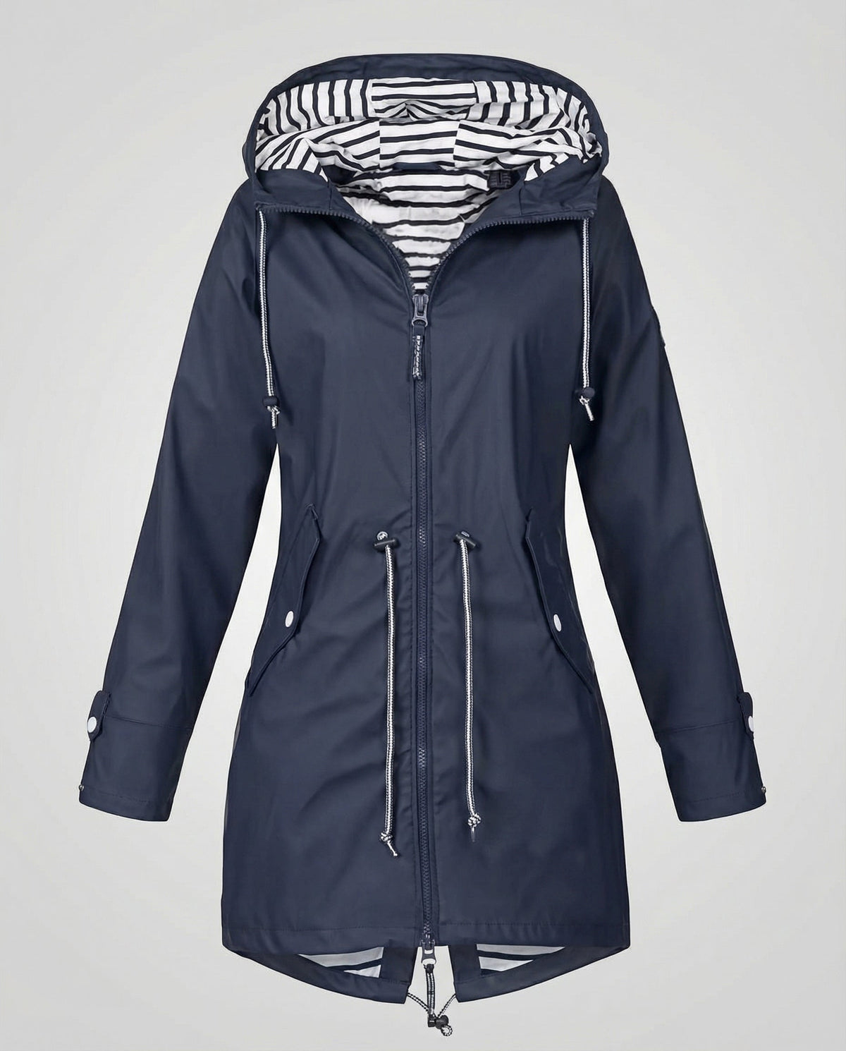 Water repellent hooded rain jacket with drawstring waist - view 11