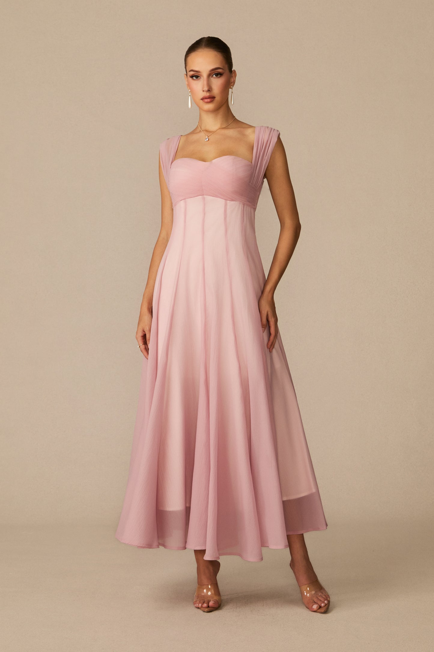 Pink Sweetheart Neckline Tulle Maxi Dress - view 2