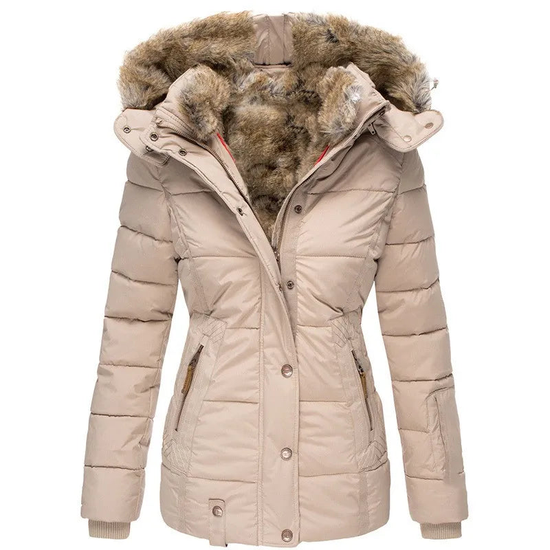 Quilted Hooded Jacket With Faux Fur Trim - view 10