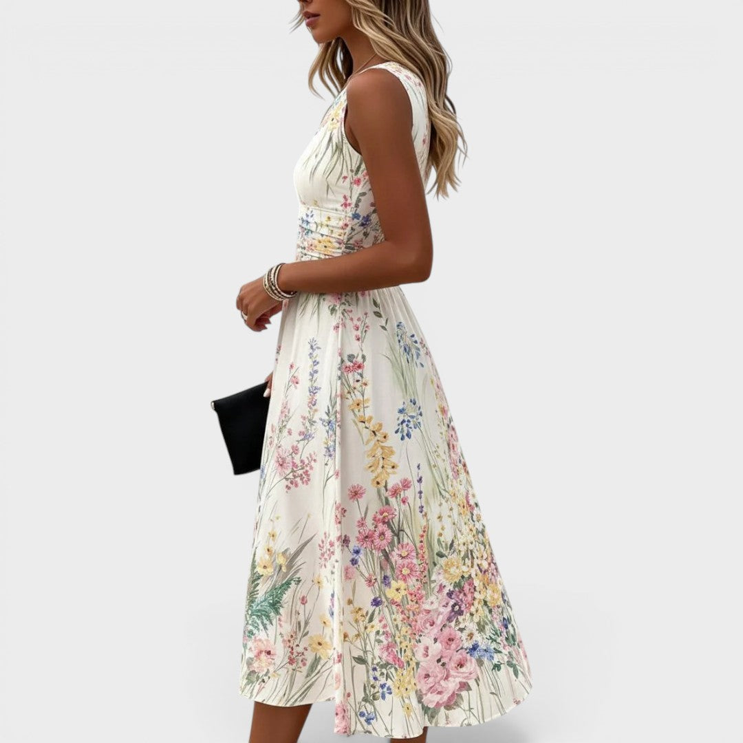 Watercolor Floral Sleeveless Midi Dress - view 3