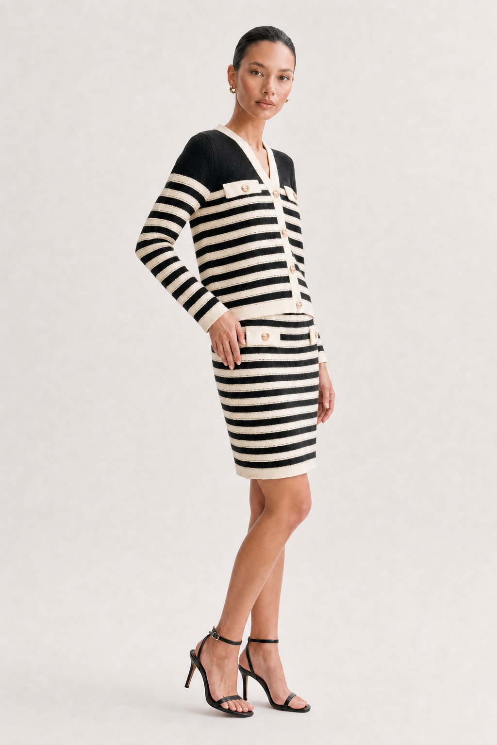 Viscose Knit Cardigan & Skirt Two-Piece Set - 3