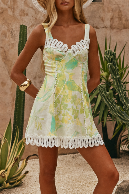 Lace-Up Back Linen Blend Mini Dress - view 3